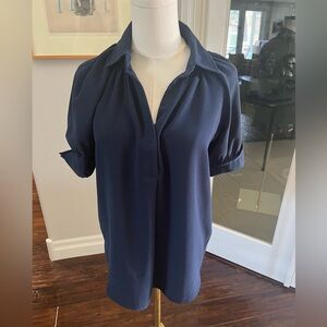Max Studio Navy Blue  Shirt with Notched Collar, Size Small, EUC